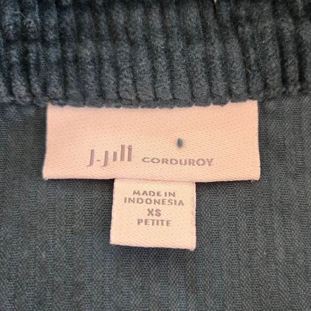 J. Jill XS Petite Corduroy Shirt Dress Teal Blue 3/4 Sleeve Pockets - Picture 11 of 14